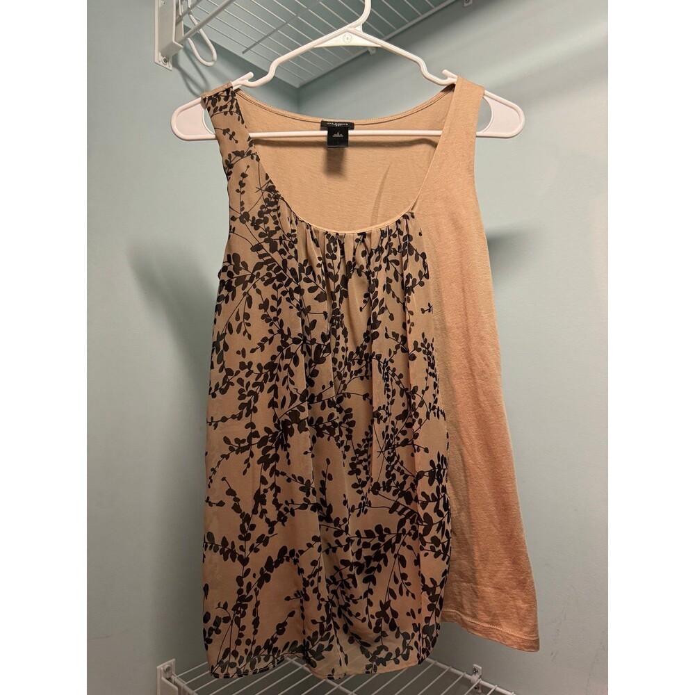 Ann Taylor Floral Overlay Tank Top Brown Black Neutral Sleeveless Small